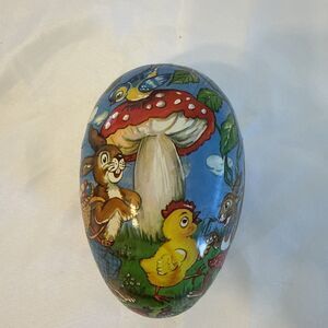 1950s Western Germany Paper Mache  Egg 5-1/2" rabbits and chick